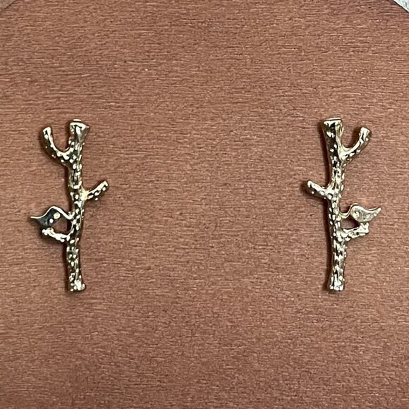 Bird on a Branch Earrings - Gold - Picture 1 of 2